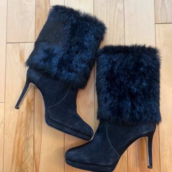 - Black fur embellished heeled boot - Picture 6 of 12